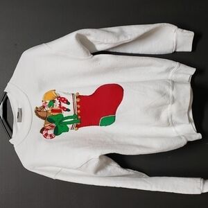 Lee USA Made Christmas Sweatshirt Hand Crafted White L 40 Some Stains See Pics